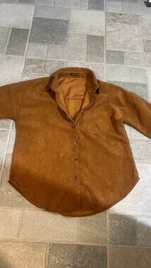 Miholl Women’s Small Brown Corduroy Button Up Oversized Shacket Blouse